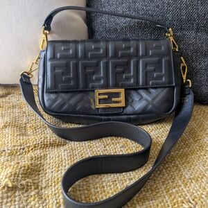 Black Leather Baguette Style Bag